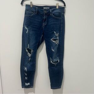 Dark Blue Distressed Ankle Jeans